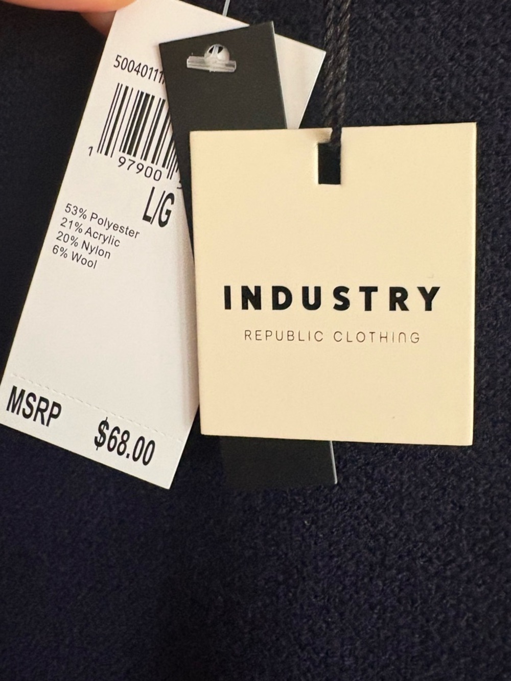 NWT Industry Sweater Women’s Large Navy Blue Round Neck Nylon Wool Blend Basic - Picture 3 of 5
